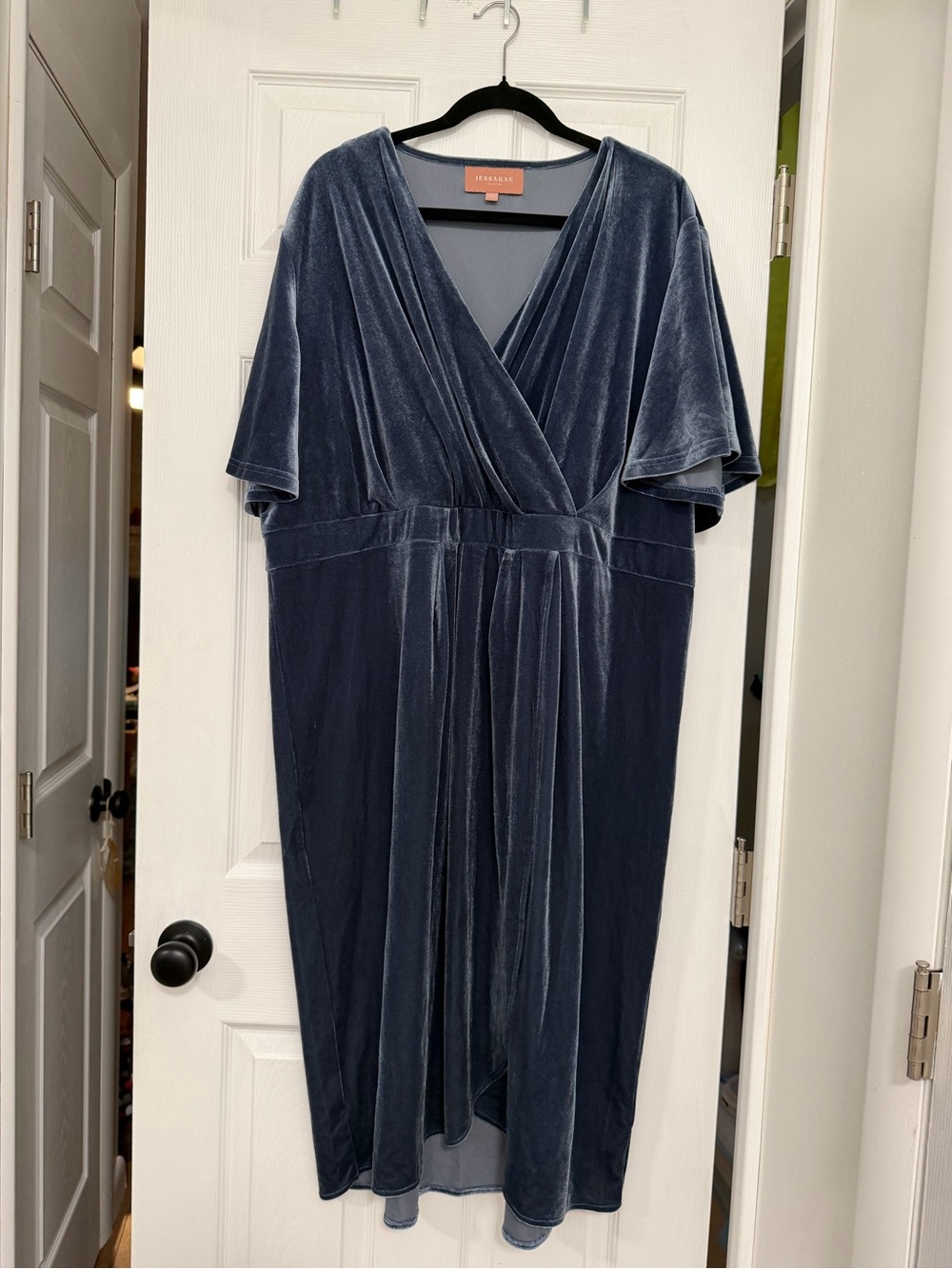 JessaKae Velvet Wrap Dress in Deep Blue
